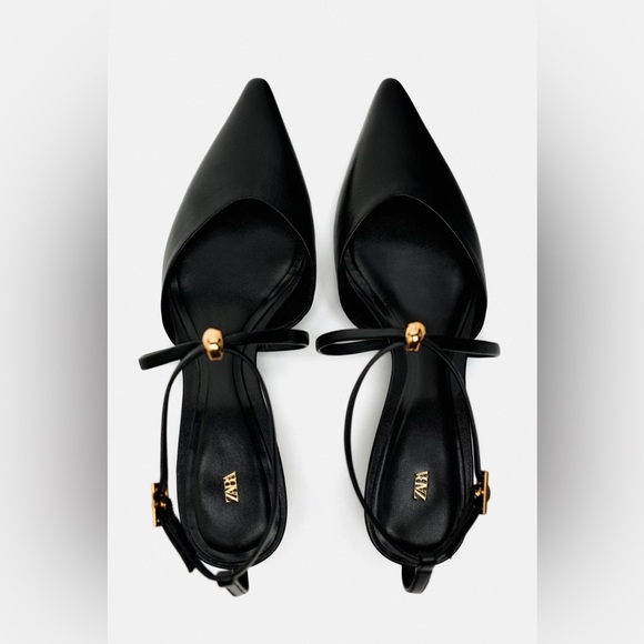 ZARA STRAPPY LEATHER KITTEN HEEL SHOES SIZE 9 - Picture 6 of 10